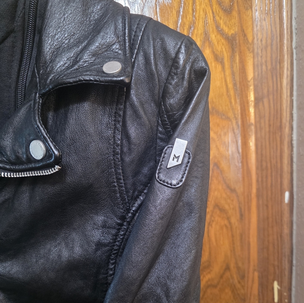 MAURITIUS DUFFI Moto Leather Jacket with Star Hoodie Size EUSmall/ US6 - Picture 6 of 16
